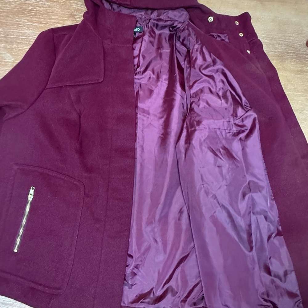 Torrid Women's Hooded Peacoat Size 0 (Large) Coat‎ Maroon Full Zip - Picture 7 of 9